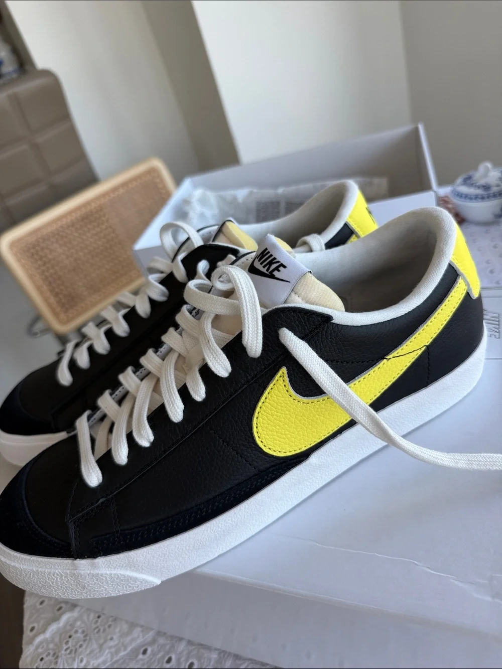 NW Nike Black Men Sneakers with Yellow Swoosh - Low Top